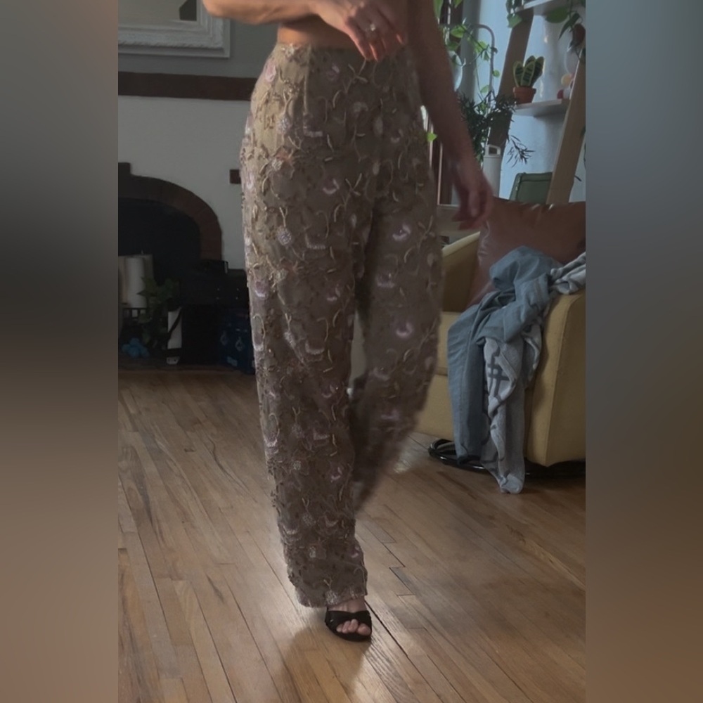 Vintage dress pants - hand embroidered and beaded 
Flower